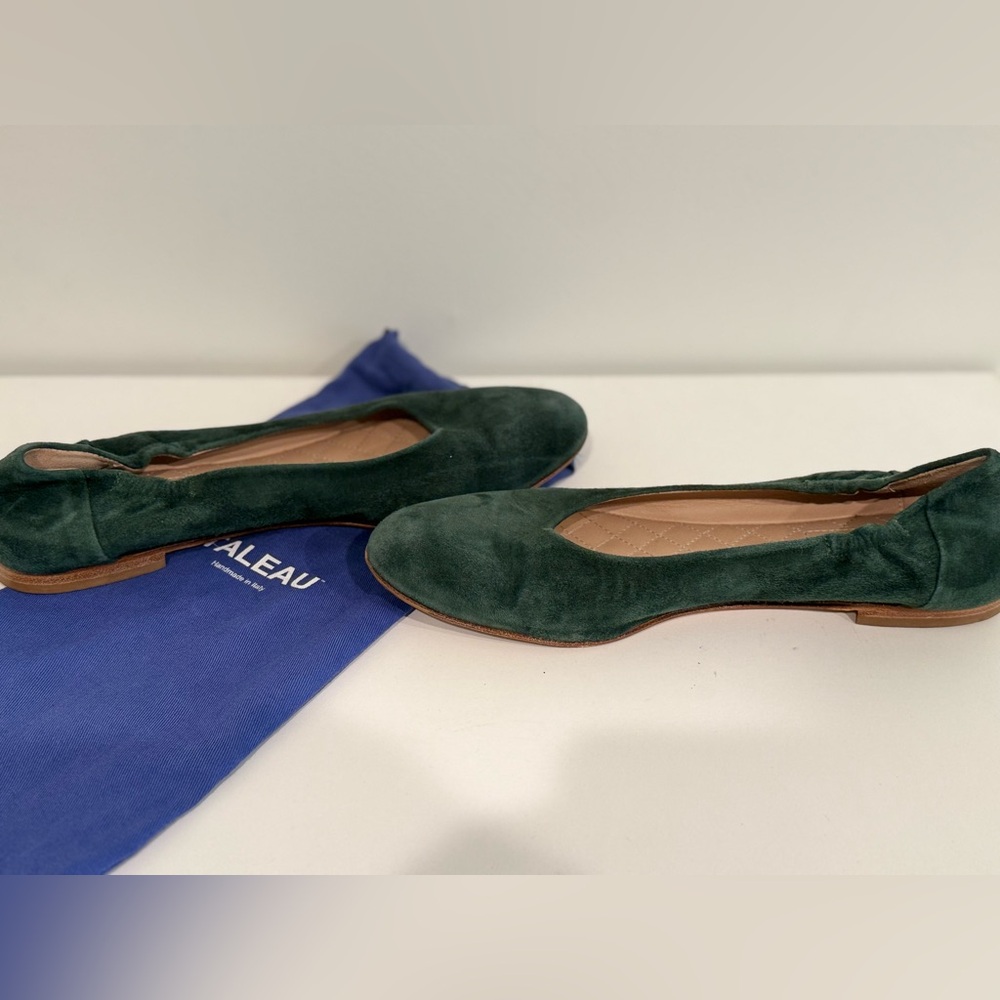Italeu Green Suede Leather Ballet Flat Sz 9.5 B 40 & shoe bag - Picture 5 of 11
